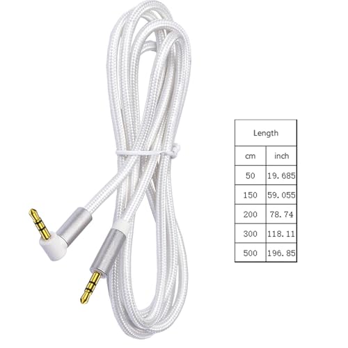 3.5Mm Aux Cable 3.5Mm Aux Cord 90 Degree Right Angle Auxiliary Cable Easy Connection Quality Sound for Smartphones and Speaker, Length: 200cm, White - size: Length: 200cm