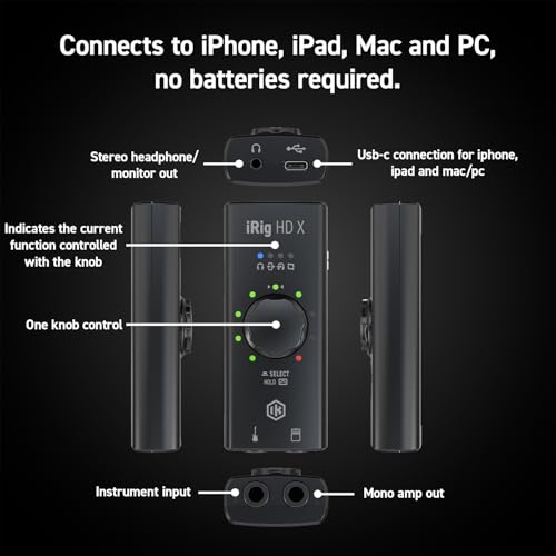 IK Multimedia iRig HD X Guitar Audio Interface - 96 kHz Music Recording, 24-bit, For iPhone, iPad, Mac, iOS, And PC With Lightning Cable, USB-C, Guitar Accessories, Recording Studio Equipment - size: iRig HD X