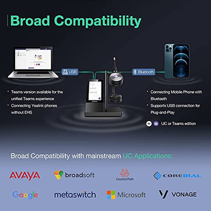 Yealink WH66 Dual Teams Wireless Noise Canceling Headset - Headset Works with USB Enabled Computers, Desk Phones and Softphones Also Connects to Cell Phones with Bluetooth. - color: Black, style: Modern