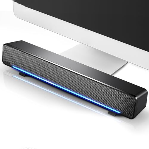 Wired Speaker, USB Wired Stereo Soundbar, 3D Stereo Sound PC Soundbar with DSP Bass Technology for Laptop, Smartphone, Tablet, for Home Office (Black) - color: Black