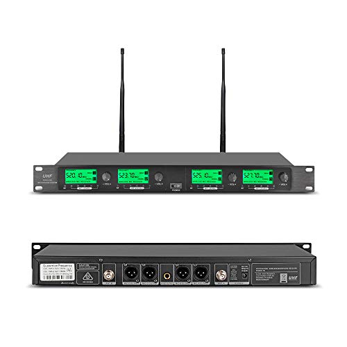 Wireless Microphone System Pro UHF 4 Channel 4 Lavalier Bodypacks 4 Lapel Mic 4 Headsets for Karaoke System Church Speaking Conference Wedding Party