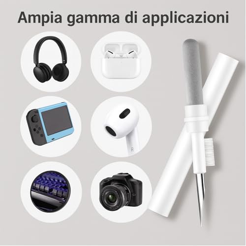 3-in-1 Earbud Cleaning Kit, Portable Cleaning Pen with Soft Brush, Metal Tip & Sponge, Multi-Function Tech Cleaning Tool Compatible with Wireless Earbuds, Phones, Speakers & Keyboards (White)