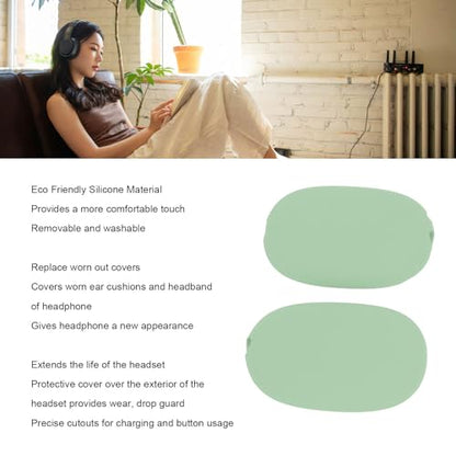 Headphone Protective Cover Kit for iOS Over Ear Headset, Silicone Headband Pad Beam Cushion Earpad Ear Cup Covers Set, Replacement Protector with Precise Openings, Washable (Green) - color: Green