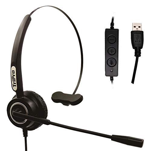 TriPro Monaural USB VoIP Headset for Computer Internet Calls, VoIP Communication, Skype, Webinar, Softphone, Call Center with Noise Cancelling Microphone and Volume Adjuster