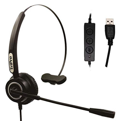 TriPro Monaural USB VoIP Headset for Computer Internet Calls, VoIP Communication, Skype, Webinar, Softphone, Call Center with Noise Cancelling Microphone and Volume Adjuster