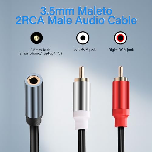 3.5mm to 2 RCA Audio Cable 1/8 to Dual RCA Adapter Audio Y Splitter Cable Gold Plated Plug 3.5mm Female Jack to 2 RCA Male Stereo Audio Cable for Tablet Laptop Headset 0.98FT(2pcs) - style: 3.5 female