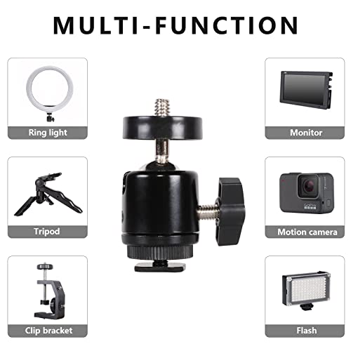 Hot Shoe Mount Adapter 360 Degree Swivel Mini Ball head with 1/4 inch Screw for DSLR Camera, Monitor, Gopro，Camcorder, Flash Light, Tripod, Microphone (2 Pack)