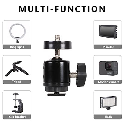 Hot Shoe Mount Adapter 360 Degree Swivel Mini Ball head with 1/4 inch Screw for DSLR Camera, Monitor, Gopro，Camcorder, Flash Light, Tripod, Microphone (2 Pack)