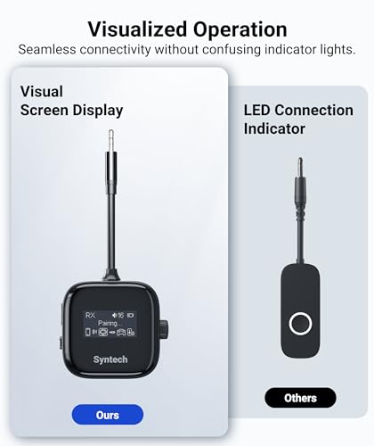 Syntech Airplane Bluetooth Transmitter 5.4 for 2 Headphones, HD Display | Bluetooth adapter with HD display, low latency, dual headphone pairing, 3.5mm AUX for planes, TV and car - color: Black