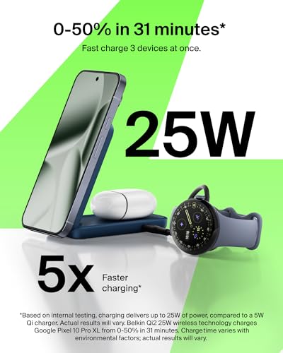 Belkin Qi2.2 25W Wireless 2 in 1 Foldable Fast Charging Station for iPhone | Fast Charging, MagSafe Compatible, iPhone 17/16/15, AirPods, Travel Charger, Magnetic - color: Blue