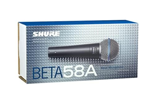 Shure BETA 58A Supercardioid Dynamic Vocal Microphone | Single Element Supercardioid Dynamic Mic for Stage and Studio, 5/8 to 3/8 (Euro) Thread Adapter and Storage Bag