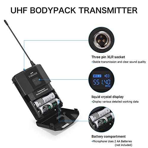 MicrocKing Wireless Microphone System 4 Bodypacks for Church Stage Class | UHF fixed, 400ft, 4 bodypacks (lav/head/lapel) for concert/class/church - style: 4 Bodypack mics
