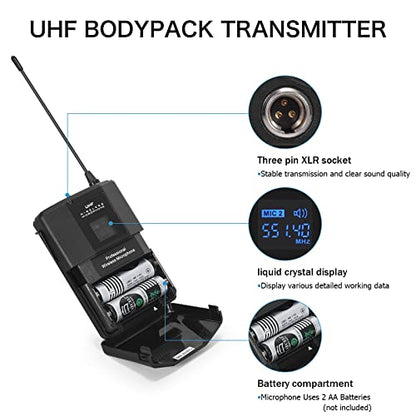 MicrocKing Wireless Microphone System 4 Bodypacks for Church Stage Class | UHF fixed, 400ft, 4 bodypacks (lav/head/lapel) for concert/class/church - style: 4 Bodypack mics
