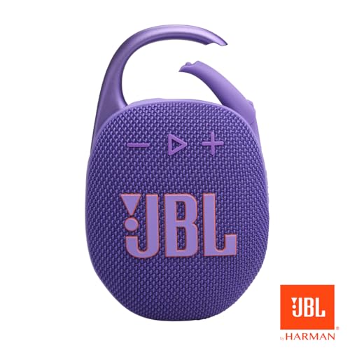 JBL Clip 5 - Ultra-Portable Waterproof Speaker - Purple | Ultra-portable JBL Pro Sound, Redesigned carabiner, Up to 12 hours of playtime plus 3 hours with Playtime Boost - color: Purple