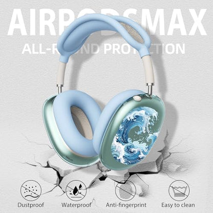 Blue Sea Waves Clear Case for Airpods Max Headphones Unique Ocean Print Soft TPU Ear Cups Cover Anti-Scratch Silicone Ear Pad Protective Case 53 Headband Cover for Apple Airpods Max - color: Blue waves 01