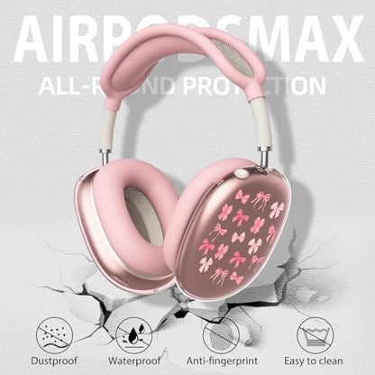 Pink Girls Bow B Clear Case for Airpods Max Headphones Cute Kawaii Ribbon Soft TPU Ear Cups Cover Anti-Scratch Silicone Ear Pad Protective Case Lovely Headband Cover for Apple Airpods Max - color: Pink Bow B
