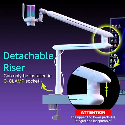 IXTECH RGB Low Profile Boom Arm for Mic, Adjustable Microphone Arm Stand with Desk Mount Clamp, Rotatable Microphone Boom Arm Mic Stand with Cable Management for Podcast Streaming Gaming Studio. - color: 5 LIZARD RGB