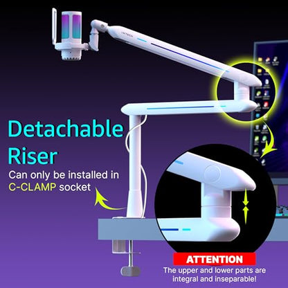 RGB Low Profile Boom Arm for Mic, Adjustable Microphone Arm Stand with Desk Mount Clamp, Rotatable Microphone Boom Arm Mic Stand with Cable Management for Podcast Streaming Gaming Studio. - color: 5 LIZARD RGB