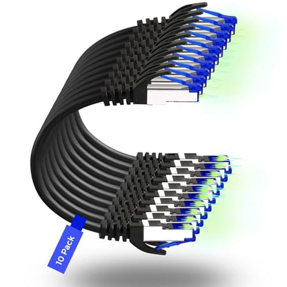 Rapink Patch Cables Cat8 7ft 10 Pack Slim, Cat8 Ethernet Patch Cable 40G Support, Snagless Cat 8 Patch Cable for Patch Panel to Switch, Flexiable Cat 8 Ethernet Cable Datacenter with Gold Plated - size: 7ft, style: 10 Pack