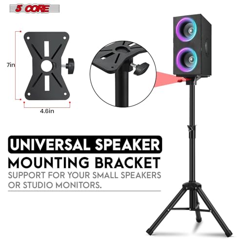 5 Core Speaker Stand Pair Universal Mount Steel Construction 132 Lb Capacity Stable Tripod w/Adjustable Height 36” w 35mm Compatible Insert Metal Safety Pin Included Bag - color: BLACK