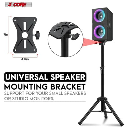 5 Core Speaker Stand Pair Universal Mount Steel Construction 132 Lb Capacity Stable Tripod w/Adjustable Height 36” w 35mm Compatible Insert Metal Safety Pin Included Bag - color: BLACK