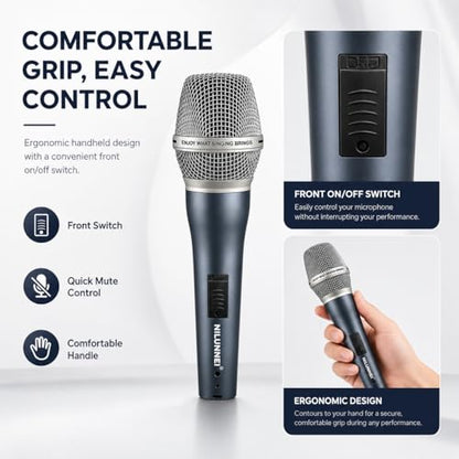Professional Dynamic Microphone - Handheld Wired Microphone for Singing, for Speakers, Karaoke Machines, amplifiers, Mixers, with 14 Foot XLR to 1/4 inch Audio Cable and Desktop Stand Set