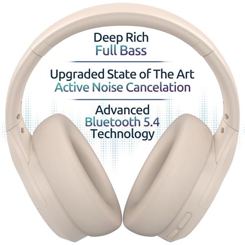 ANC Wireless Bluetooth 5.4 Headset, ENC Built-in Mic for Clear Calls, Hi-res, Foldable, Breathable Over Ear Comfort, Low Latency, Lightweight, 3.5 mm Audio Cable, Wired, for Cell Phones, Tablets, PC’s - color: White
