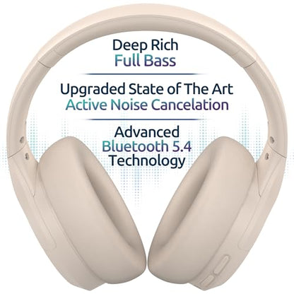 ANC Wireless Bluetooth 5.4 Headset, ENC Built-in Mic for Clear Calls, Hi-res, Foldable, Breathable Over Ear Comfort, Low Latency, Lightweight, 3.5 mm Audio Cable, Wired, for Cell Phones, Tablets, PC’s - color: White