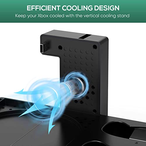 FASTSNAIL Vertical Cooling Fan & Charging Stand for Xbox Series X, Charger Station for Xbox Series X Controller with 2 Pack 1400mAh Rechargeable Batteries, Accessories with Game Slot & Headset Holder