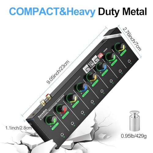 8 Channel Headphone Amplifier, 16 Outputs Stereo Audio Amplifier | Metal Headphone Amp with 1/4", 1/8" & RCA Inputs, RGB Volume Control, Stereo/Mono Switch for Studio, Podcast, Streaming - size: M