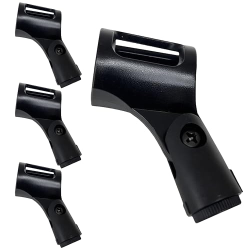 Universal Microphone Clip Holder 4 Pack, Adjustable Mic Clip Holder for Mic Stand Suitable for Handheld Microphones, Come with 5/8" Male to 3/8" Female Screw Adapter, Easy to Use (Black)