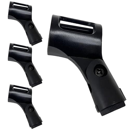 Universal Microphone Clip Holder 4 Pack, Adjustable Mic Clip Holder for Mic Stand Suitable for Handheld Microphones, Come with 5/8" Male to 3/8" Female Screw Adapter, Easy to Use (Black)