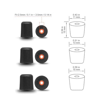 Klowcok Foam Earbud Tips for Walkers, Elgin, Plugfones, Westone, Etymotic | Replacement Tips, IEM Memory Foam Tips, In Ear Monitor Tips, Noise Isolation, 3 Pairs, Small/ Medium/ Large, Black