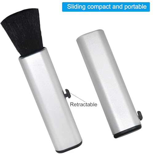 2PCS Telescopic Brush Set Portable Laptop Keyboard Camera Cleaning Brush Supplies Silvery Goat Hair 2 Adjustable Gears for Phones Audio CDs