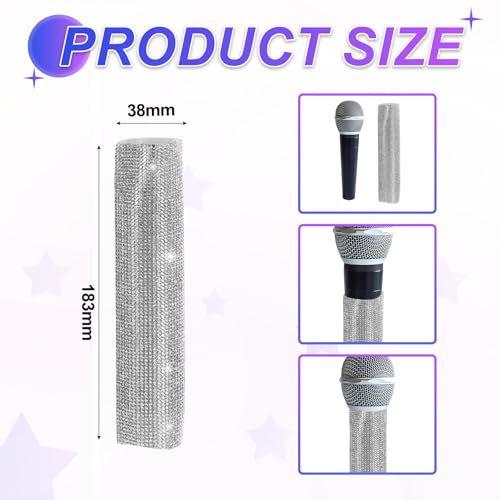 MECCANIXITY Silver Mic Handle Cover, Rhinestones Microphone Handle for Most Universal Wireless Microphones, Mic Not Included(with Black Velvet Bag) - color: Silver Black