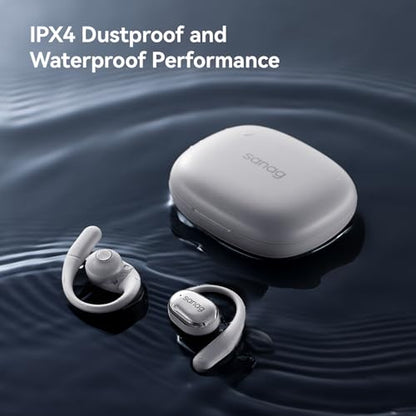 Sanag Open-Ear Wireless Earbuds Bluetooth 5.4 with Secure Earhooks - 56H Playtime, HiFi Deep Bass, Clear Calls, IPX4 Waterproof, Sports Running Workout Earphones with APP Control, Black (C16S-White)