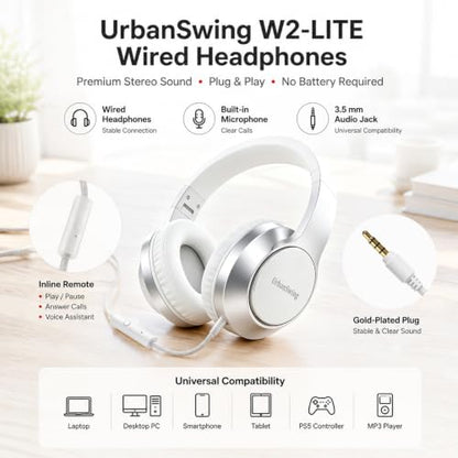 3.5mm Wired Headphones with Mic, Over-Ear, for School, Teen & Adult, White - color: White