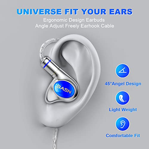 BASN Metalen 4 Drivers in-Ear Monitor Headphones, Wired Earbuds, Sapphire | 2BA+2DD Musicians Noise Isolating IEMs with Deep Bass, Two Detachable MMCX Cables with Case for Singers,Drummers,Bassists - color: Sapphire