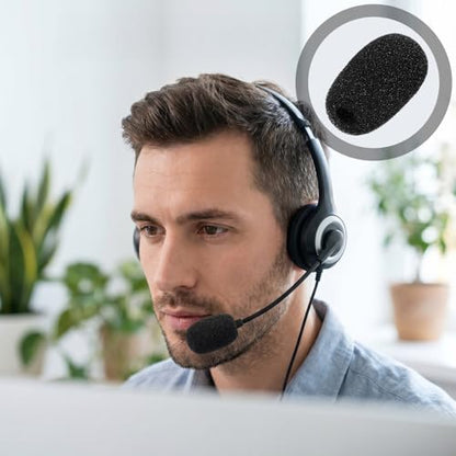 20 Pcs Headset Mic Cover Foam, 36×16×5mm Microphone Covers Foam | Black Microphone Windscreen, Noise Reduction Mini Microphone Pop Filter for Clear Audio fits Podcasting Vlogging & Interviews