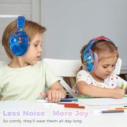 Kids Ear Protection Safety Ear Muffs, NRR 25dB Noise Reduction Children Earmuffs, Hearing Protectors for Sleeping, Studying, Airplane, Concerts, Fireworks-Blue Painting with Pink Band - color: Pink Band Blue Painting