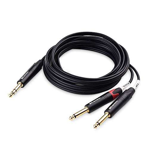 Cable Matters 6.35mm TRS to Dual TS Insert Cable, 10ft | 1/4 TRS to 2 TS Cable, Balanced/Unbalanced Insert Cable, Oxygen-Free Copper, Braided Jacket - size: 10 ft