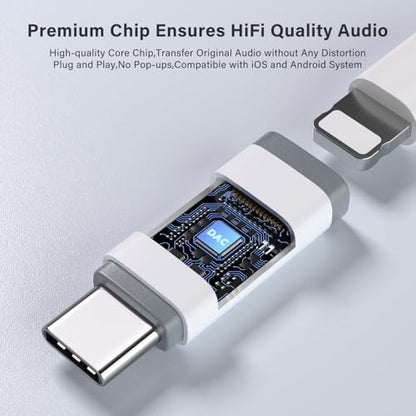USB C to Lightning Audio Adapter, USB C Male to Female Lightning Headphone Audio Adapter Compatible with iPhone 16/16Pro/15 Pro, iPad Pro, iPad Air 6, MacBook, Galaxy S24 (No Charge)-2Pcs - color: White-2Pack