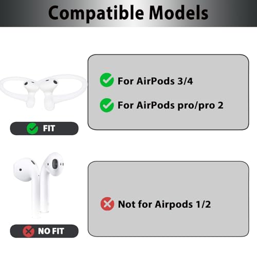 Adhiper Ear Hooks for Airpods 4, 3, 2, 1 & Airpods Pro 2, 1 Gen - White | Memory Wire Ear Hooks [Added Anti-Lost Lanyard & 3-in-1 Cleaning Kit], Anti-Slip Sports Accessories for Airpods Series