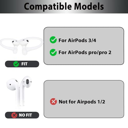 Adhiper Ear Hooks for Airpods 4, 3, 2, 1 & Airpods Pro 2, 1 Gen - White | Memory Wire Ear Hooks [Added Anti-Lost Lanyard & 3-in-1 Cleaning Kit], Anti-Slip Sports Accessories for Airpods Series