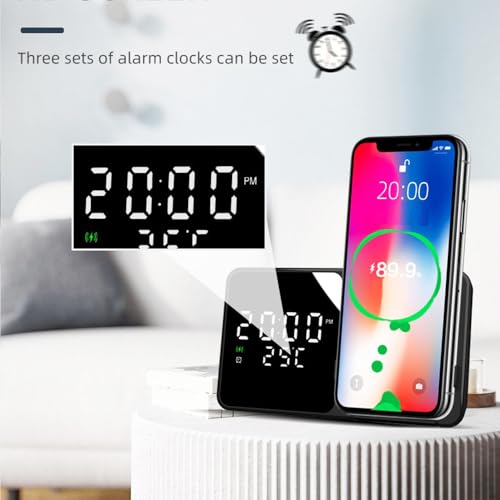 IHAO Multifunctional Alarm Clock with Wireless Charging for Phone 15W Fast Charger Large LED Display Temperature Phone Bracket for Bedside & Desk-W5 White - color: Wireless Charger Alarm Clock W5 White