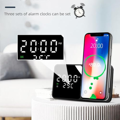 IHAO Multifunctional Alarm Clock with Wireless Charging for Phone 15W Fast Charger Large LED Display Temperature Phone Bracket for Bedside & Desk-W5 White - color: Wireless Charger Alarm Clock W5 White