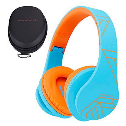 PowerLocus Kids Headphones Over-Ear, Bluetooth Wireless Headphones for Kids,with Microphone, Safe 85DB Volume Limited, Foldable with Carry Case, Audio Cable, Micro SD mode for Online Classes,PC,Phones - color: Blue/Orange