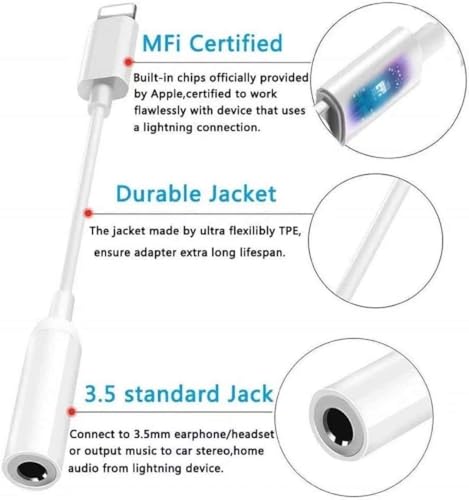 [Apple MFi Certified]2 Pack iPhone Headphone Adapter,Lightning to 3.5 mm Headphone/Earphones Dongle Jack Adapter Audio Aux Cable Converter Compatible with iPhone14 13 12 11 XS XR X 8 7 Support All iOS