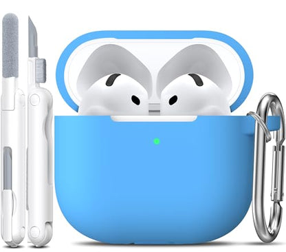 for AirPods 4 Case with Cleaner Kit,Full Protective Soft Skin Silicone Cover with Keychain for AirPods 4 Gen Case for Men Women,Compatible with Apple AirPods 4th Genaration Case 2024,Light Blue - color: C Light Blue