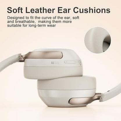 LORELEI QC30 Hybrid Active Noise Cancelling Headphones,Over-Ear Wireless Bluetooth,Beige Protein Leather, Active Noise Control & Transparency Mode,Deep Bass, Built-in Mic - color: Beige White